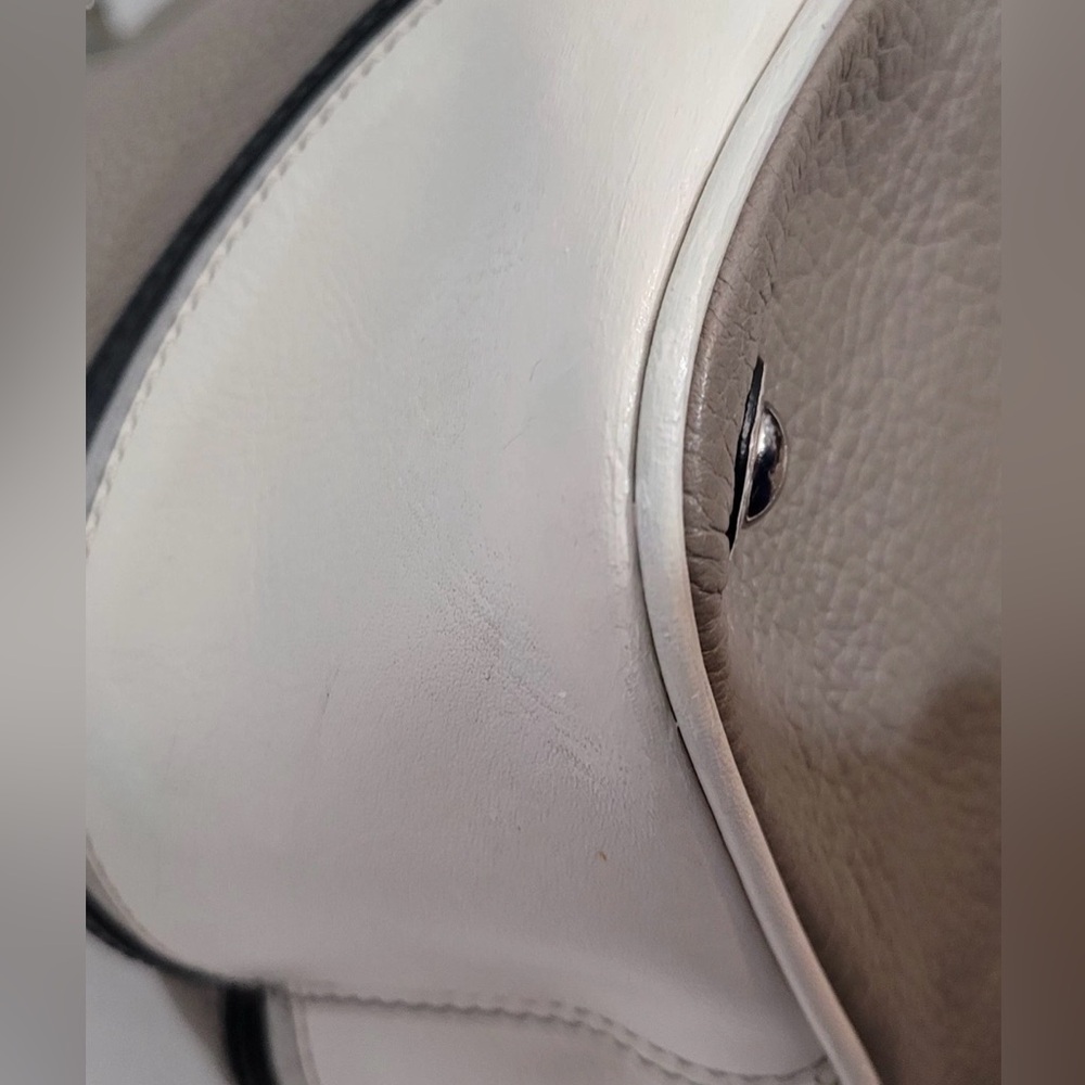 Coach Laura Spectator Satchel Tote Bag Gray White Leather 3 Compartments - Picture 9 of 16